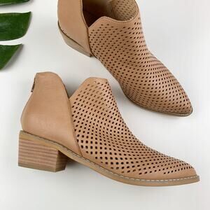 Miim Ankle Boots Tan Faux Leather Perforated Laser Cut Western Boho Women's 8